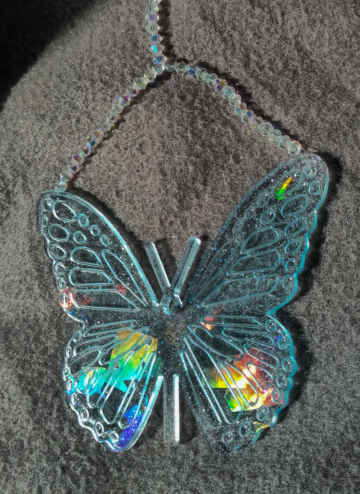 Holographic Butterfly Suncatcher Large, Transparent Pale Blue Mary
