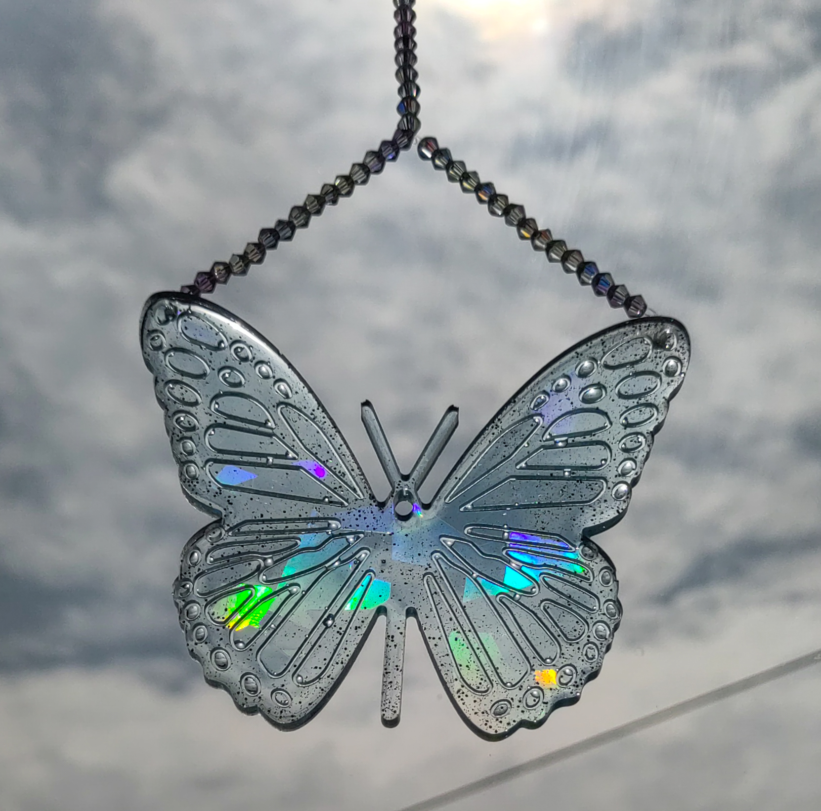 Holographic Butterfly Suncatcher Large, Transparent Pale Blue Mary
